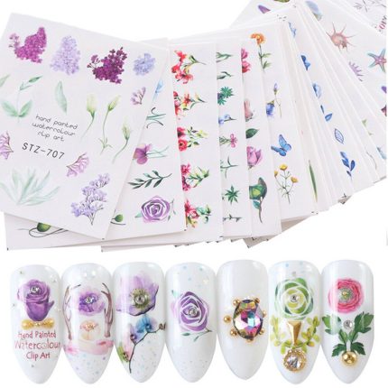 Pegatinas Calcomanía de Agua Acuarela Flores x24pcs