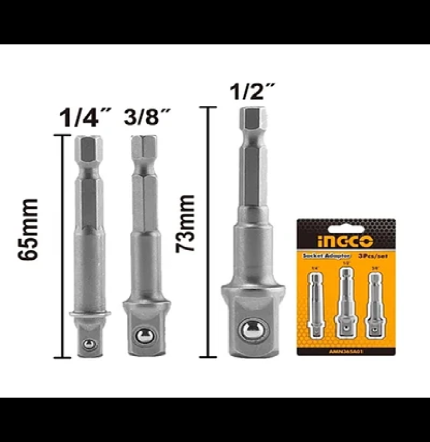 Adaptadores para dados taladro atornillador 3 pzas 1/4", 3/8" y 1/2