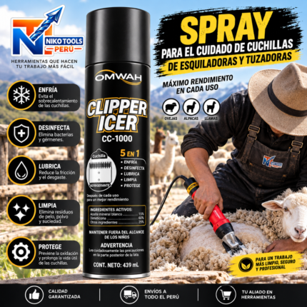 Spray 5 en 1 Para el Cuidado de Cuchillas de Esquiladoras y Tuzadoras