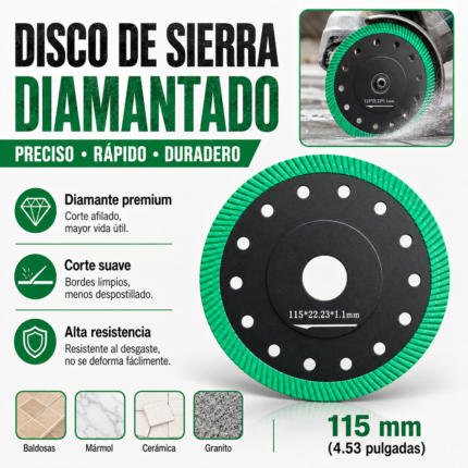 Disco Diamantado Turba Ultra Fino Para Cortar Porcelanatos 115 × 1.1 MM