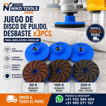 Kit de Disco Para Desbaste y Pulido x3pcs -M14 Para Amoladora